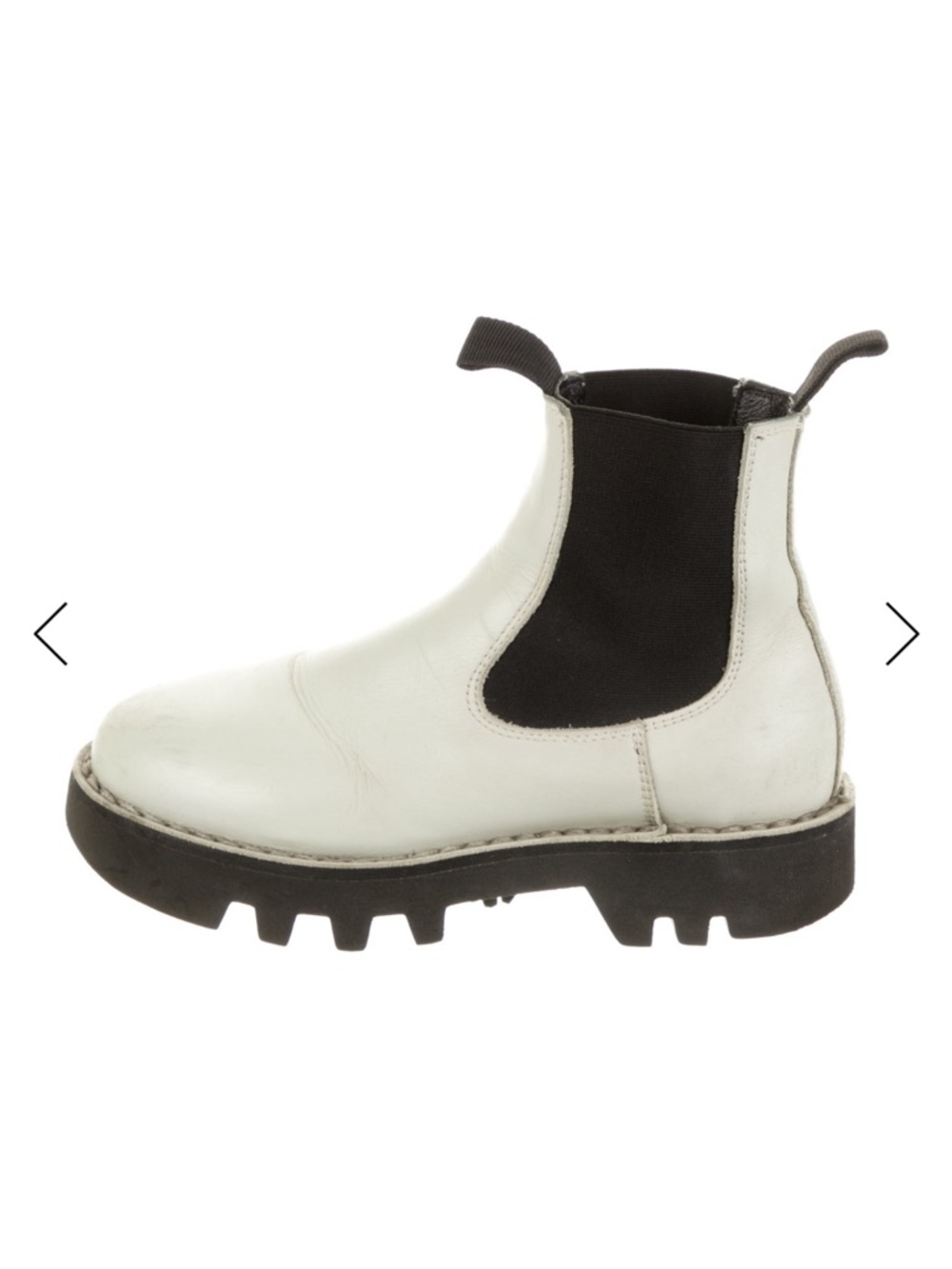 Sofie D'Hoore White Leather Chelsea Lug-Sole Ankle Boots with Black Elastic